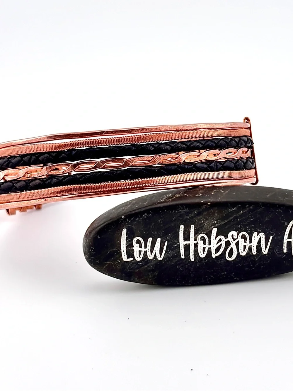 HANDMADE Faux Braided Leather and Copper Wire Wrapped Masculine Cuff Bracelet